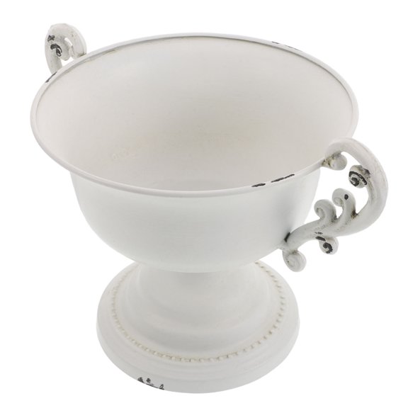 Nicehomfit Decorative White Metal Flower Container with Distressed Retro Finish for Garden Spaces