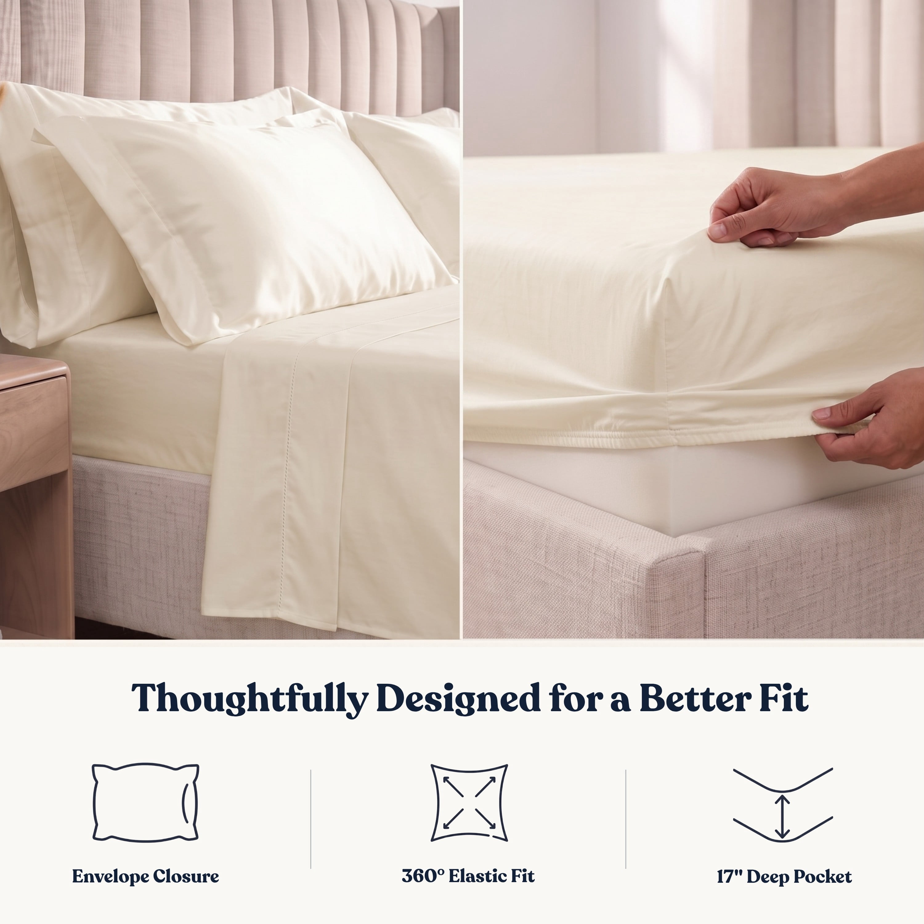 Delara 400TC Organic Cotton King Sheet Set, GOTS Certified, Ultra Soft Long Staple, Deep Pocket, Breathable & Silky, Ivory