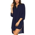 thumbnail image 1 of Womens Tops Beach Cover up 3/4 Sleeve Deep V Neck Loose Side Split Lightweight Casual Long Shirts, 1 of 6