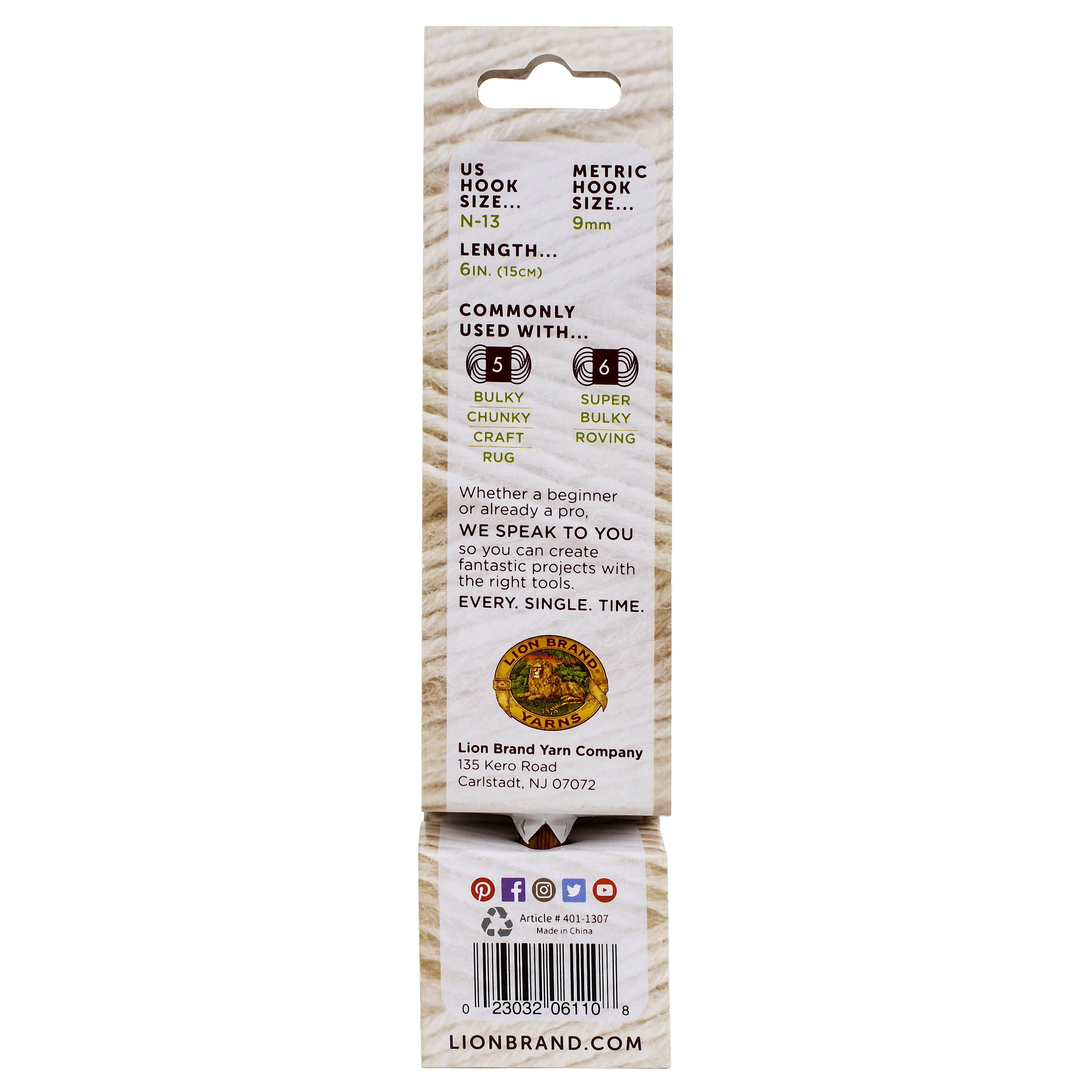 Lion Brand Bamboo Crochet Hooks with Comfortable Grip, 9mm