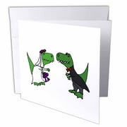 3dRose Funny Green Trex Dinosaurs Bride and Groom Wedding Art, Greeting Cards, 6 x 6 inches, set of 12