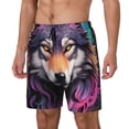 thumbnail image 1 of Kdxio Colorful Wolf Head A Print Mens Swim Shorts with Mesh Lining, Breathable and Quick-Drying, Adjustable Waist, Privacy Pocket-Large, 1 of 6