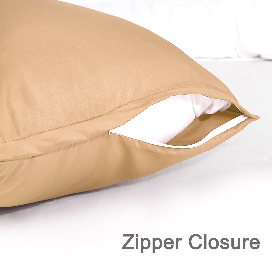 Unique Bargains Silky Satin Zippered Body Pillow Cover, 21" x 54", Caramel
