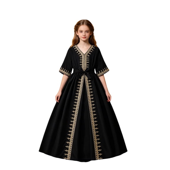 MEZZALL Girls Elegant Lace Spliced Short Sleeve Fitted Waist A-Line Dress Summer Party Wedding Soft Dresses
