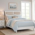 thumbnail image 6 of Heo Queen Size Bed, Sleigh Beige Upholstered Headboard, White Wood, 6 of 7