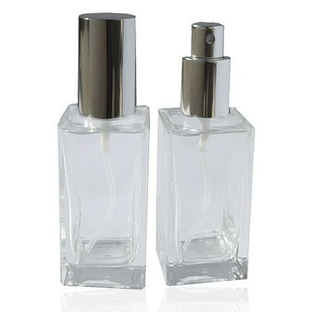 Green Glass Perfume Bottle GRAND PARFUMS Empty Refillable Perfume Glass Bottle with Atomizer Silver Lid 1-2/3 oz/50ml ()