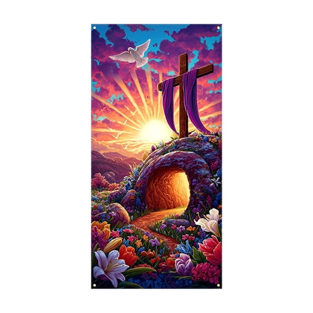 Decoraciones de Pascua, adornos de Pascua, regalos de Pascua 2026 Decoración festiva al aire libre Bandera de puerta de huevo Cubierta de puerta de Pascua Banderas de puerta