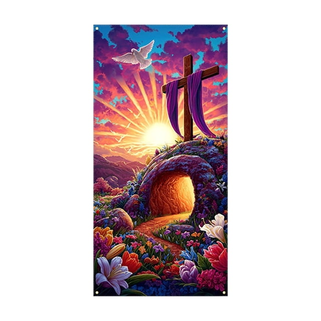 Decoraciones de Pascua, adornos de Pascua, regalos de Pascua 2026 Decoración festiva al aire libre Bandera de puerta de huevo Cubierta de puerta de Pascua Banderas de puerta