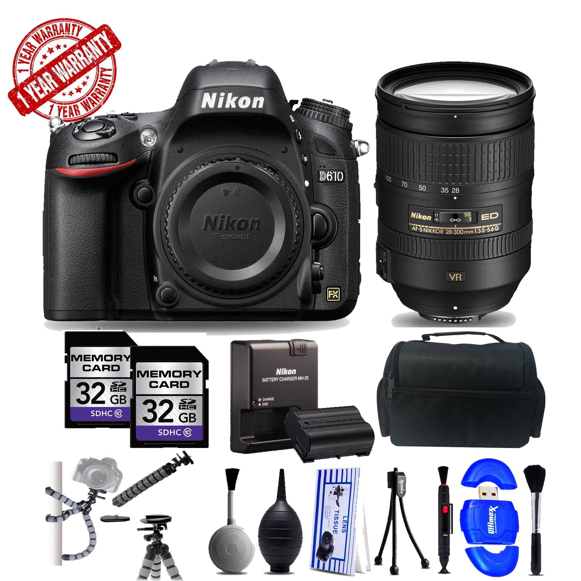 Nikon D610 DSLR Digital Camera with AFS NIKKOR 28300MM Lens64GB