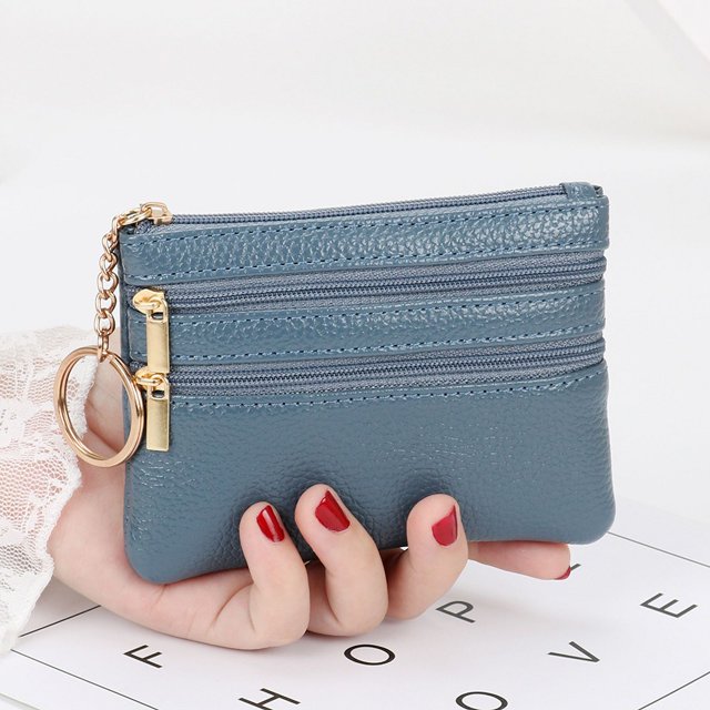 Monedero de mujer, monedero pequeño con textura de cuero, cartera multifunción para licencia de conducir, tarjetero, bolso de cuero suave, bolso con cremallera