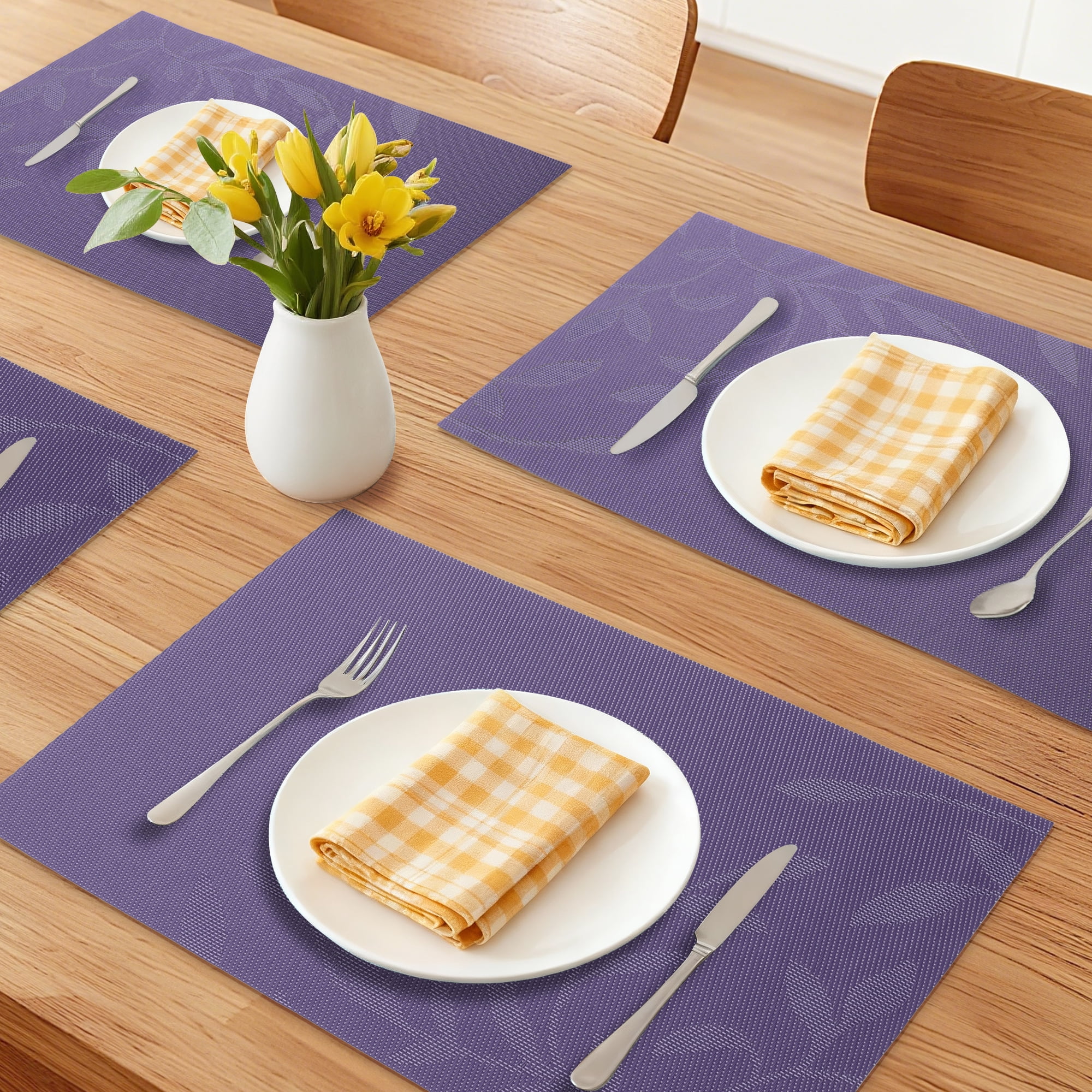 Unique Bargains Set of 8 Farmhouse Washable Placemats Indoor Kitchen Table Mat Purple