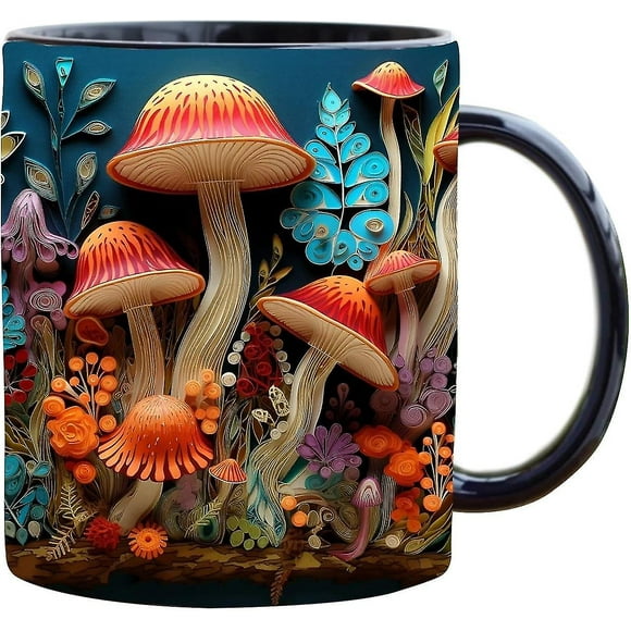 3d Effect Magic Mushrooms Mug, Travel Coffee Mug, Funny Coffee Mug, Ceramic Coffee Mug, Hot Chocolate Mug, Mushroom Cup 3d Mug