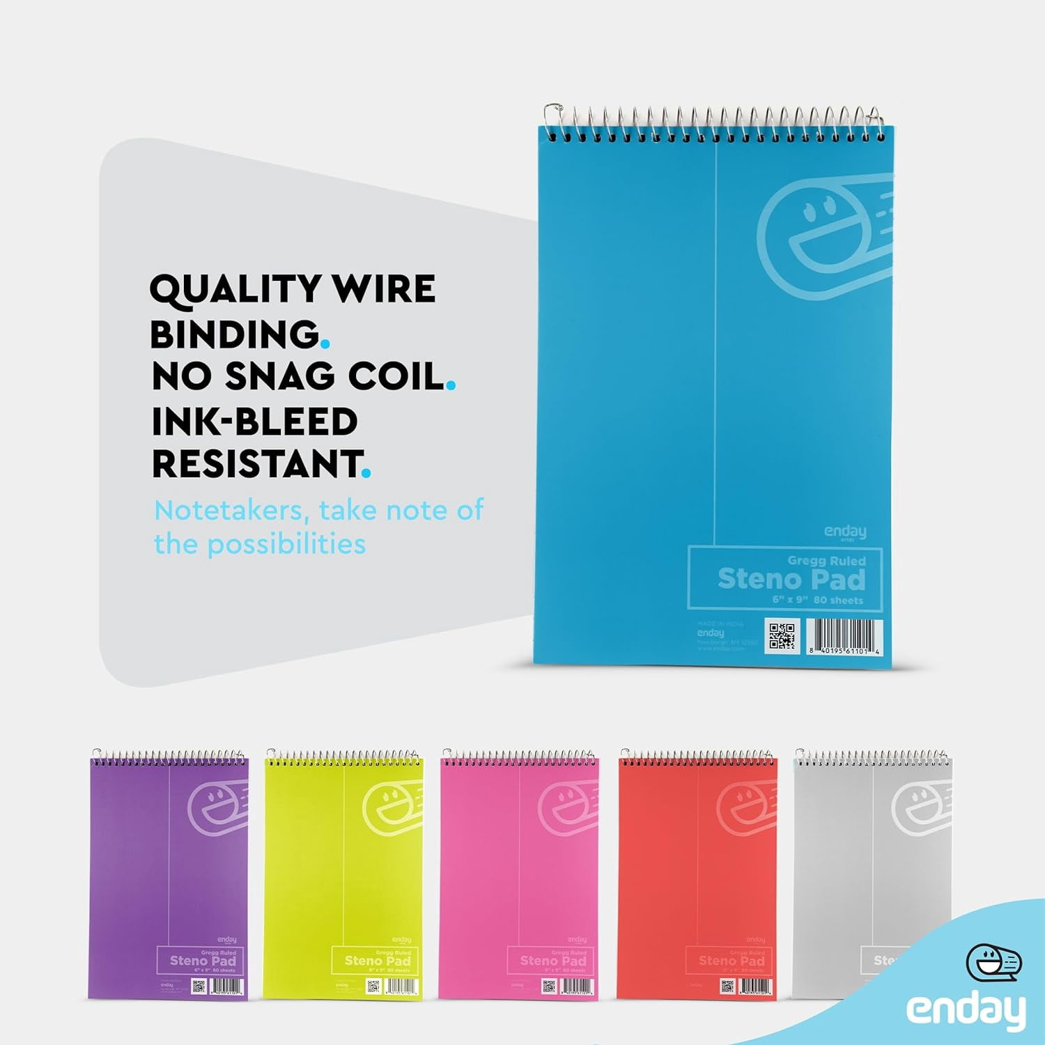 Enday 24 Pack Steno Pads Spiral 6 x 9 Gregg Ruled White Paper, 80 Sheets (160 Pages), Bulk Steno Notebooks for Writing Notes in Office, School, College, University, Colorful Covers