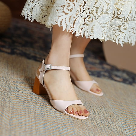 

VKEKIEO Peep Toe Cushionaire Sandals Women High Heel Cone Pink