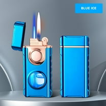 Ruroz 1 Pack Mini Torch Lighter Butane Refillable, Double Flame Butane Lighter with Visible Window, Adjustable Jet Lighter, Great Gifts for Men and Women, Without Gas (Blue)
