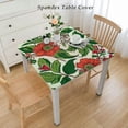 thumbnail image 2 of BANET Fitted Tablecloth Square, Red Art Flower Elastic Edge Polyester Table Clothes, Oil Resistant Washable Home Decor Tablecloths, for Indoor Outdoor Picnic Party Table Cover, Fits Square Table White, 2 of 7