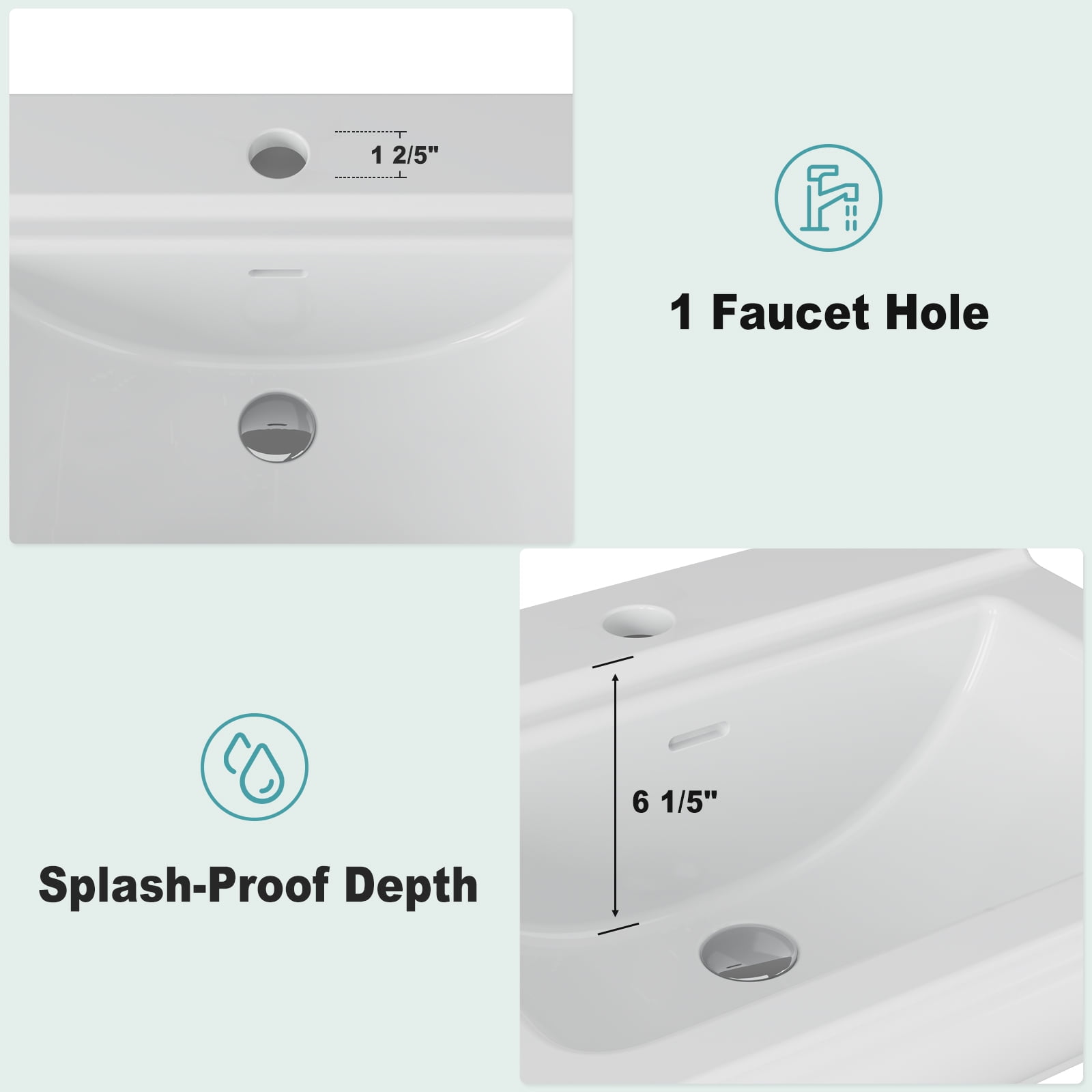 26"L X 21"W Rectangular Pedestal Sink, White Ceramic Pedestal Bathroom Sink with 3 Faucet Holes At 4" Faucet Centers, with Overflow