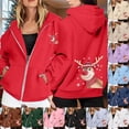 thumbnail image 6 of Womens Christmas Sweatshirt Women'S Christmas Printed Zipper Long Sleeved Pocket Drawstring Casual Fleece Hooded Hoody Christmas Hoodie Brown XXL, 6 of 7