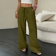 thumbnail image 2 of Womens Linen Pants Drawstring Elastic Waist Wide Leg Beach Pants for Women Cotton Linen Palazzo Pant with Pockets Army Green L, 2 of 5