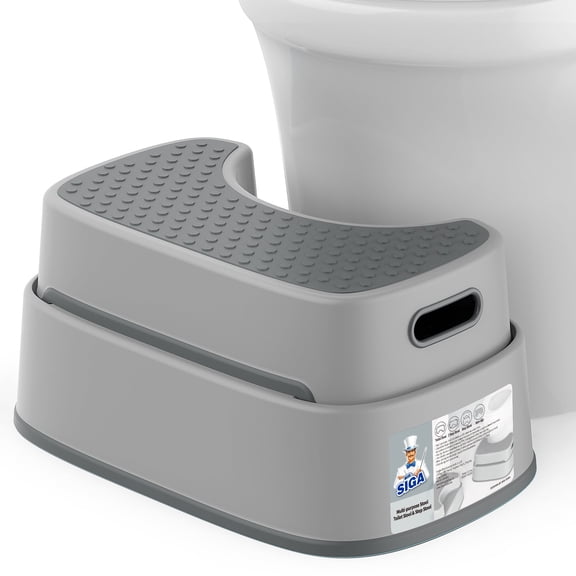 MR.SIGA Toilet Stool Squat Adult, Bathroom Stool Heavy Duty, Anti Slip Toilet Step for Bathroom, Toddler Step Stool for Kids, Light Gray & Dark Gray