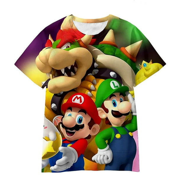 Camiseta de Super Mario para niños y niñas de 5 a 9 años, camisetas casuales de manga corta, regalos