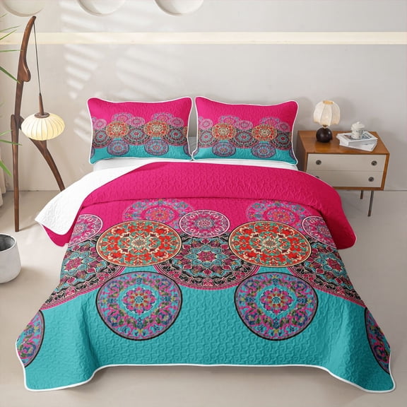 Homewish Bohemian Mandala Twin Quilt Set For Girls,Asian Oriental Style Twin Coverlet Set,2-Piece