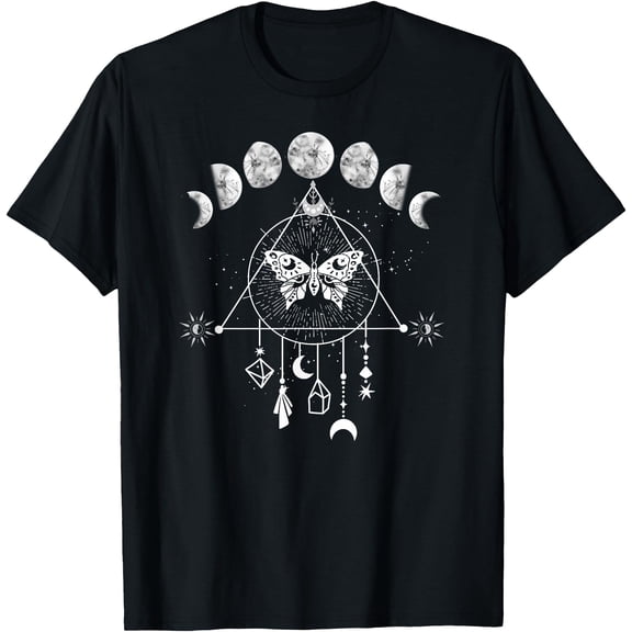 Celestial Moon phase Moth Crystals Stars Vintage Unisex T-Shirt for Men Women Kids Toddler