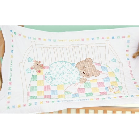 Jack Dempsey Snuggly Teddy Stamped White Quilt Crib Top, 40" x 60