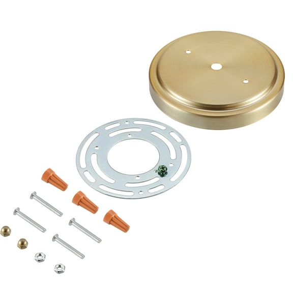 Aspen Creative 21509-41, Warm Brass Transitional Chandelier Fixture Canopy Kit w/Universal Cross Bar, 5-1/8" Diameter, 7/16" Center Hole