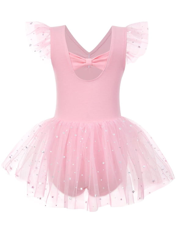 Girls Ballet Leotards Toddler Ruffle Sleeve Dance Leotard with Tutu Skirt Kids Gymnastics Dancewear for Little Girls 2-9Y