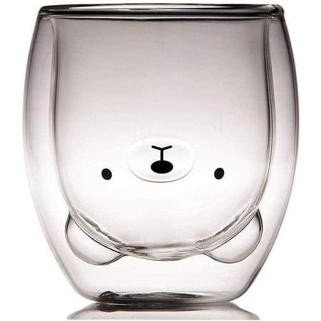 

SESAVER 250ml/8.4oz Double Walled Glass Coffee Cup Insulated Glass Mug Coffee Cup Cute Bear Cat Dog Cartoon Animal Glass Beverag