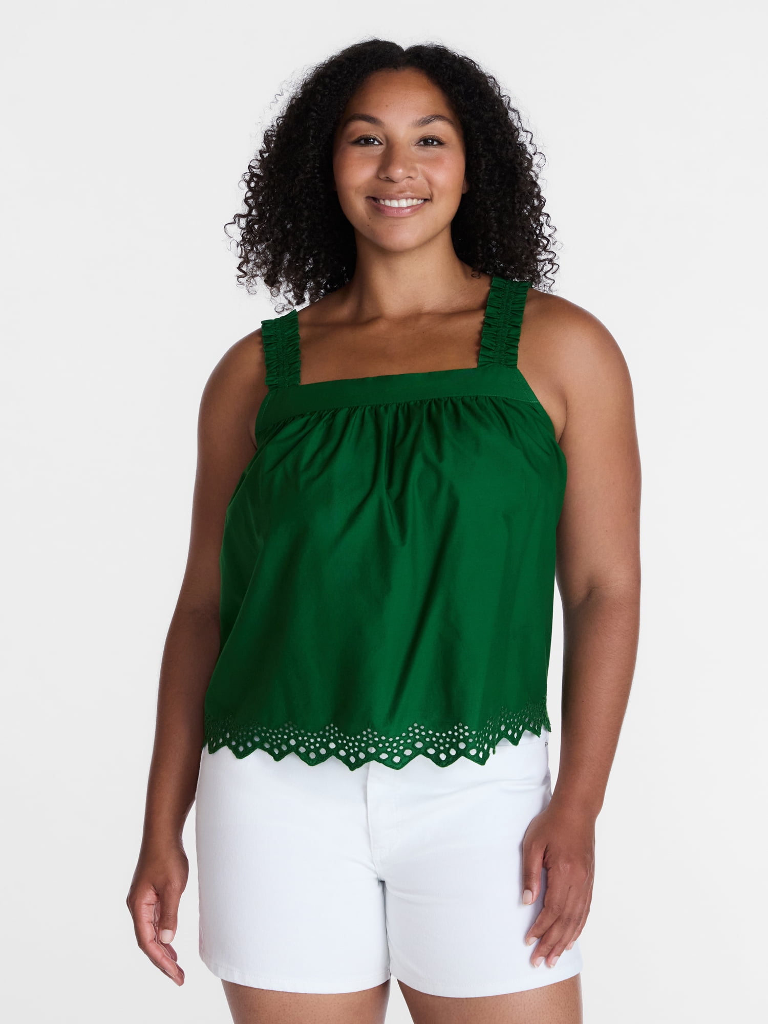 Time and Tru Women's Eyelet Embroidery Trim Tank Top, Sizes XS-XXXL