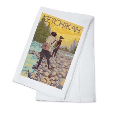 Women Fly Fishing - Ketchikan, Alaska - LP Original Poster (100% Cotton Kitchen