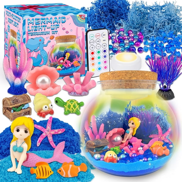Craft Kit para terrario con diseño de sirena, 7 de julio, con luz nocturna LED, para niñas de 5 a 12 años