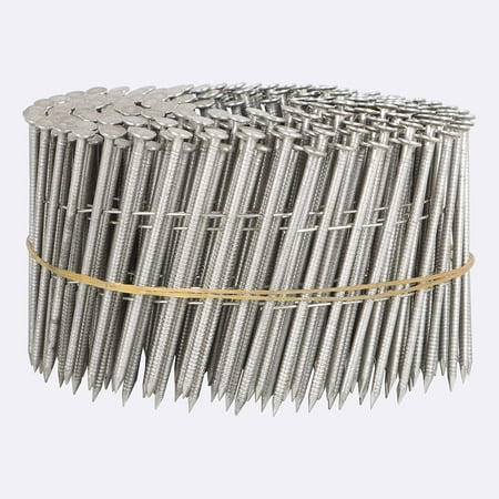 

EPOTOOR Stainless Steel Siding Nails - 2x0.09 Ring Shank 15 Degree Coils 3600 Count Small Cap Coil Roofing Ring Shank Siding Nails for Cedar Siding and Fencing Etc