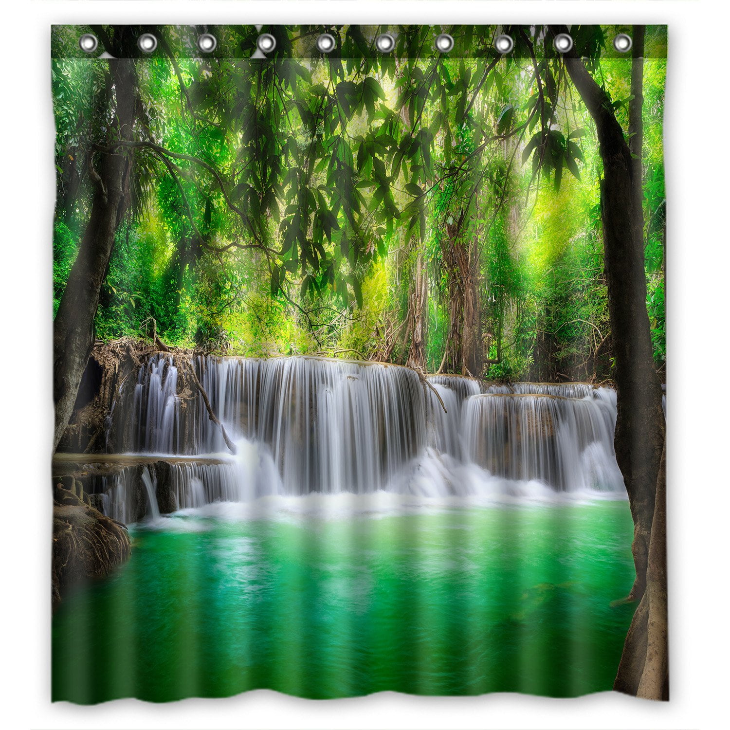 PHFZK Scenery Shower Curtain, waterfall mountain in Forest Jungle Landscape Nature Polyester