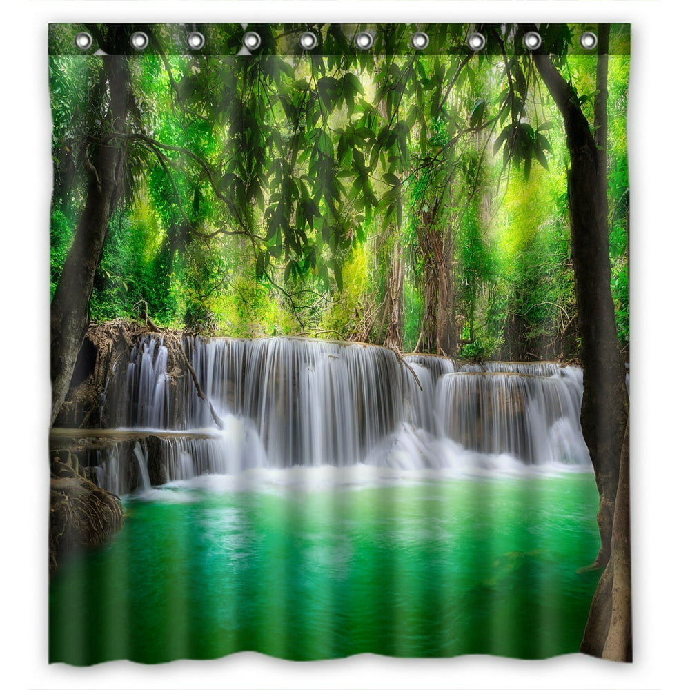 PHFZK Scenery Shower Curtain, waterfall mountain in Forest Jungle