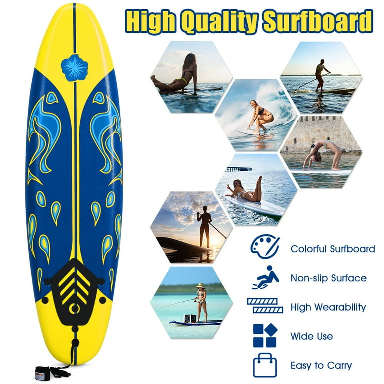 Gymax 6ft Surfing Body Board w/ 3 Removable Fins Safety