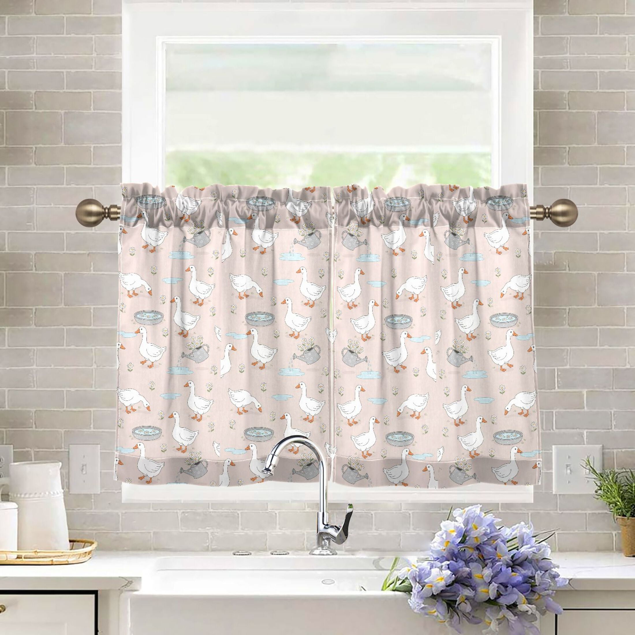 Linen Kitchen Curtains Cute Goose Flowers Tier Curtains Tier Kitchen Living Room Bedroom Balcony 2 Panels 27x36 Inch
