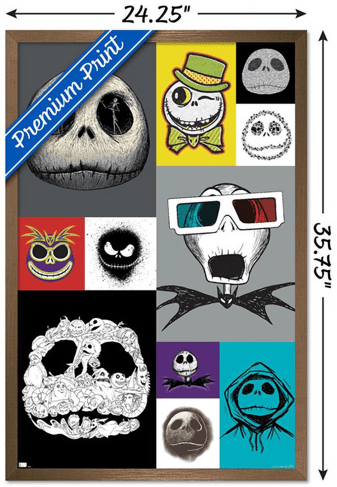 Disney Tim Burton's The Nightmare Before Christmas - Jack Grid Wall Poster, 22.375" x 34", Framed