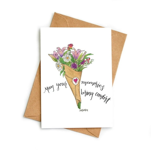 Sympathy Card with Flower Bouquet Design – "May Your Memories Bring Comfort" – Includes Envelope – Thoughtful Gift for Condolences and Mourning