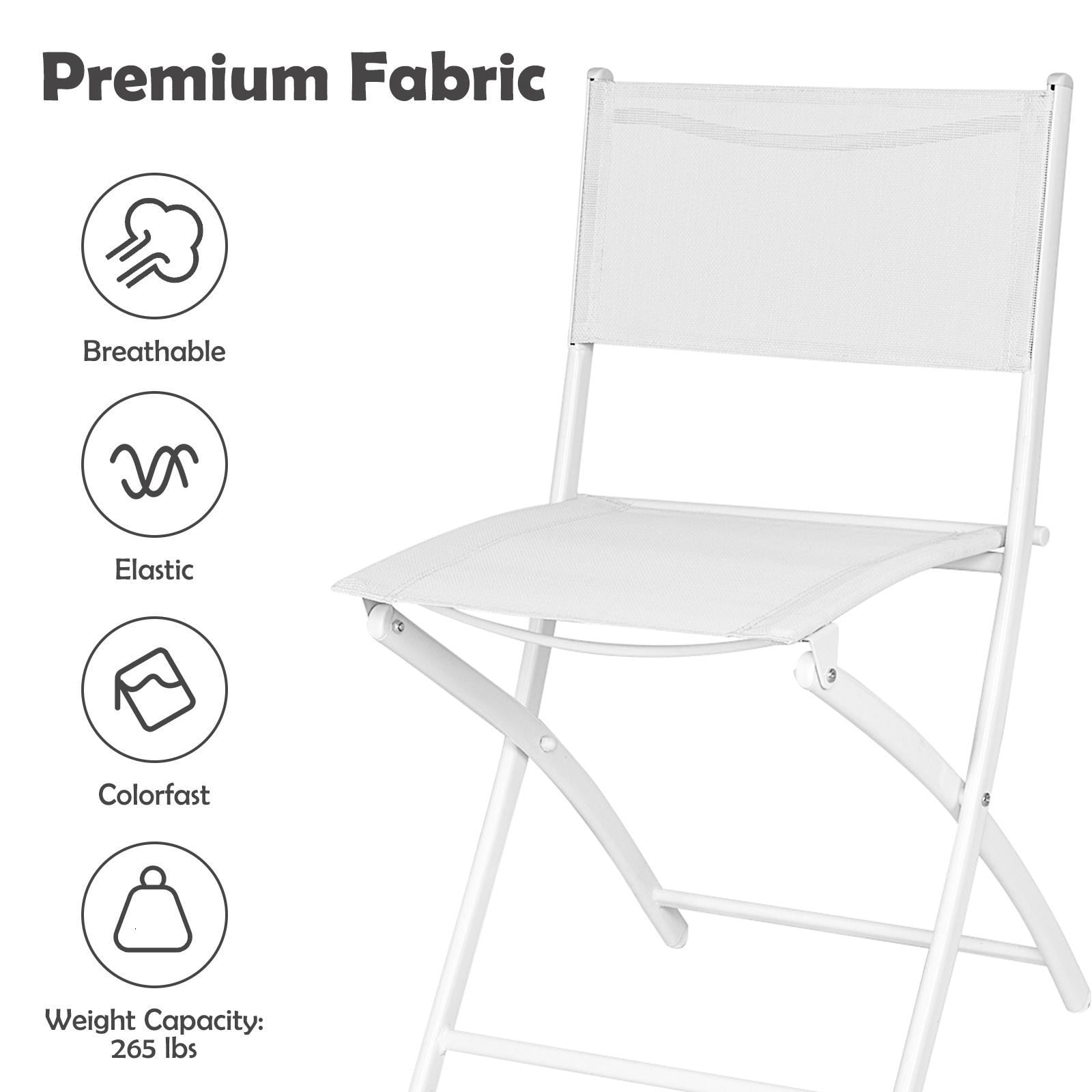 Hommoo 3 Pcs Patio Folding Bistro Set, Balcony Outdoor Folding Table Chairs Set, White