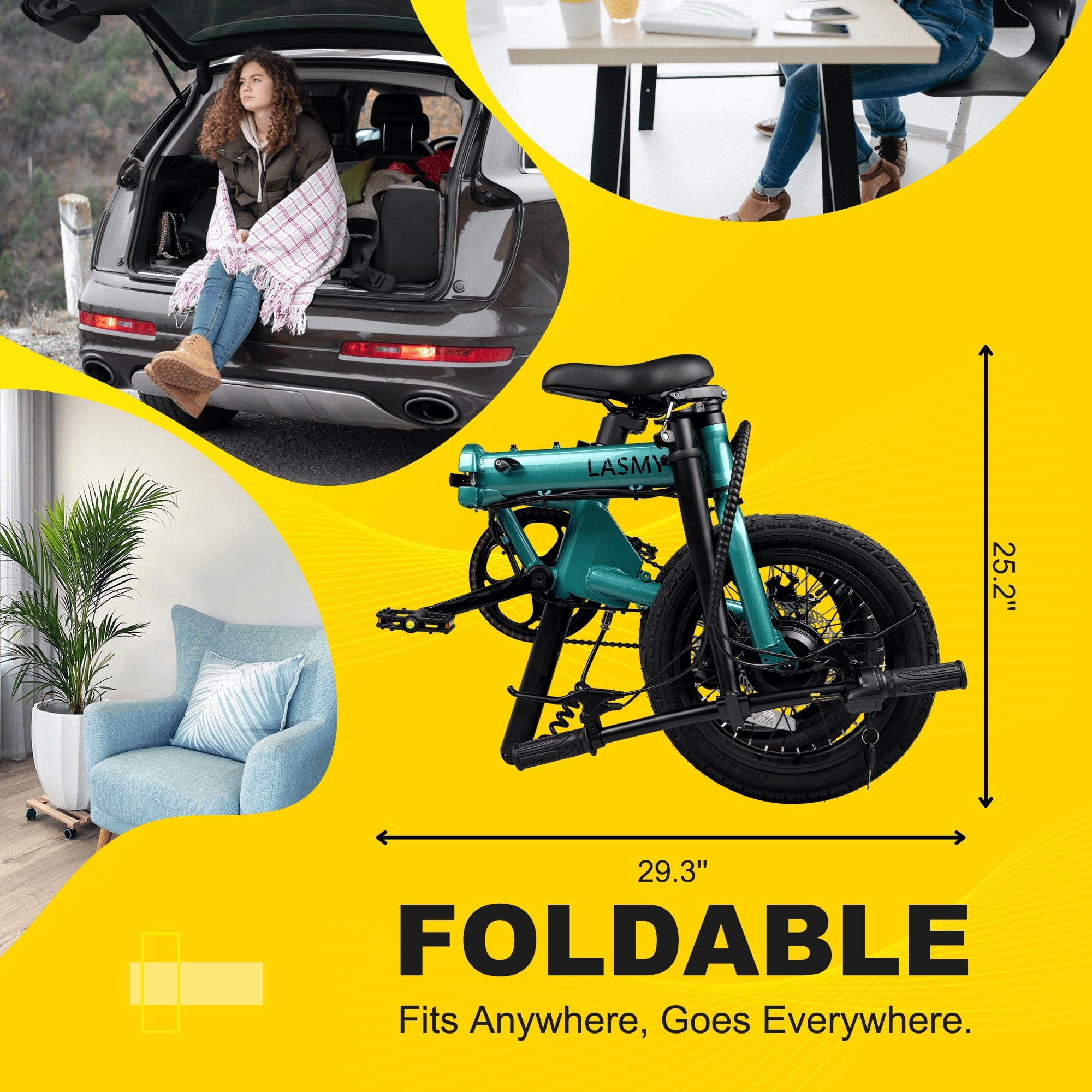 LASMY 250W Mini Folding Ebike, Lightweight Electric Bike for Adults, 36V Battery, 16 MPH, Compact City Commuter Bicycle