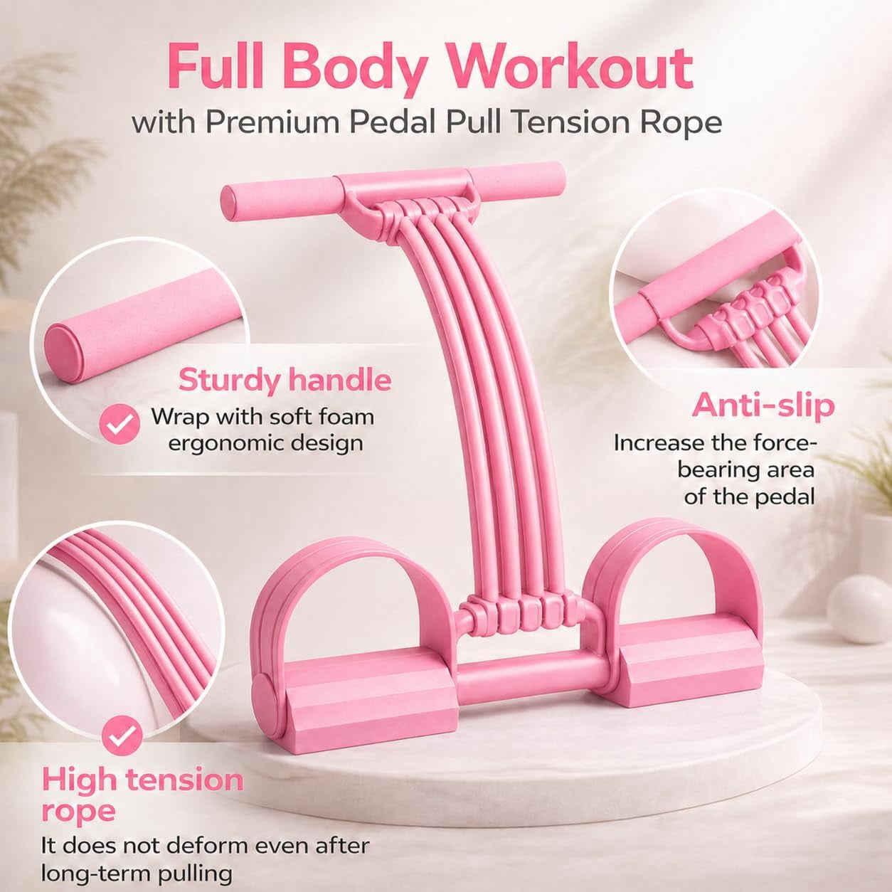 2026 Upgrade Pedal Resistance Band with Handle,8 Tube Detachable Elastic 3-in-1 Multifunctional Foot Pedal Resistance Assistance Expander for Foot Pedal Pull, Back Stretch & Chest Expand