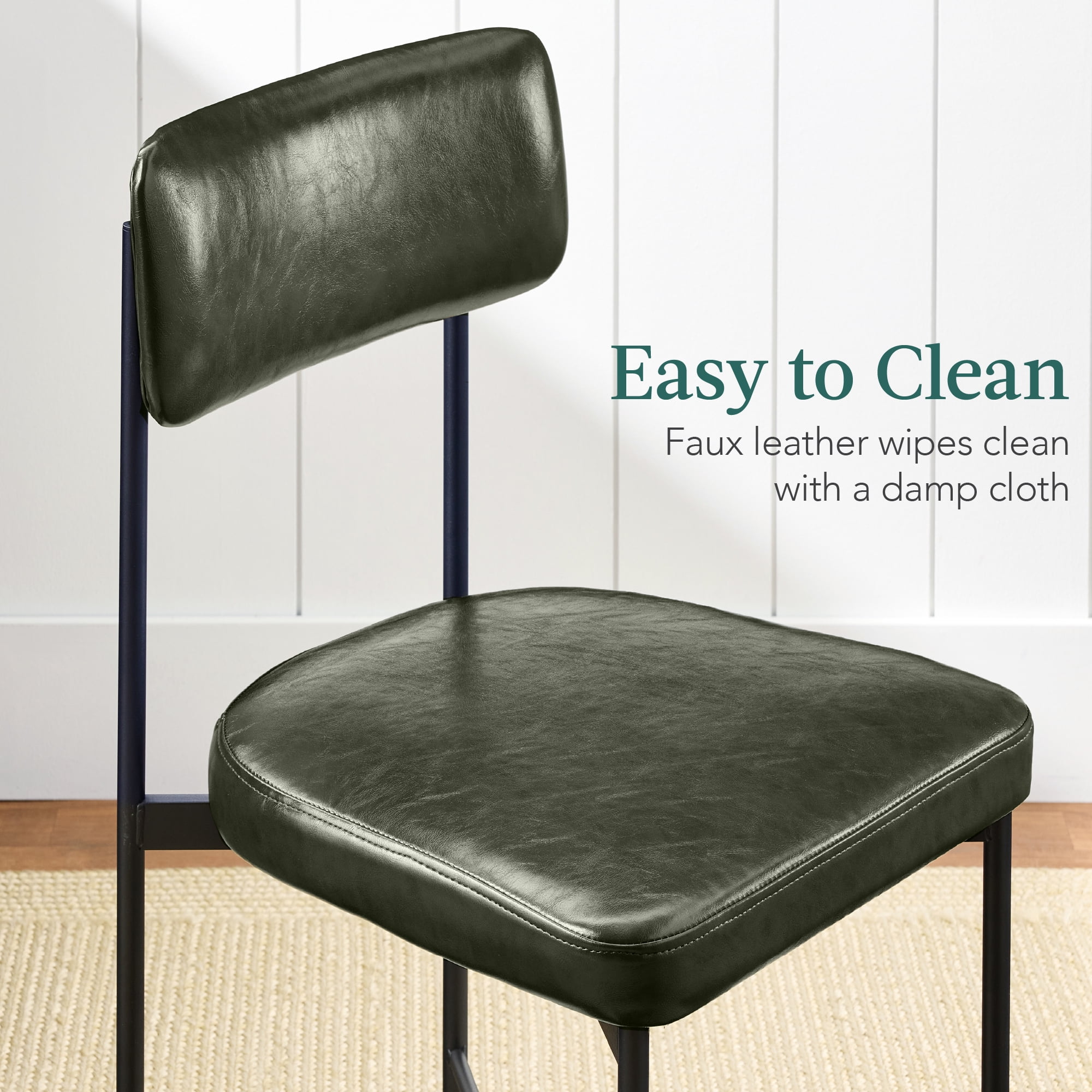Best Choice Products Faux Leather Dining Chair Set of 2, Standard Height w/ Metal Frame - Moss Green
