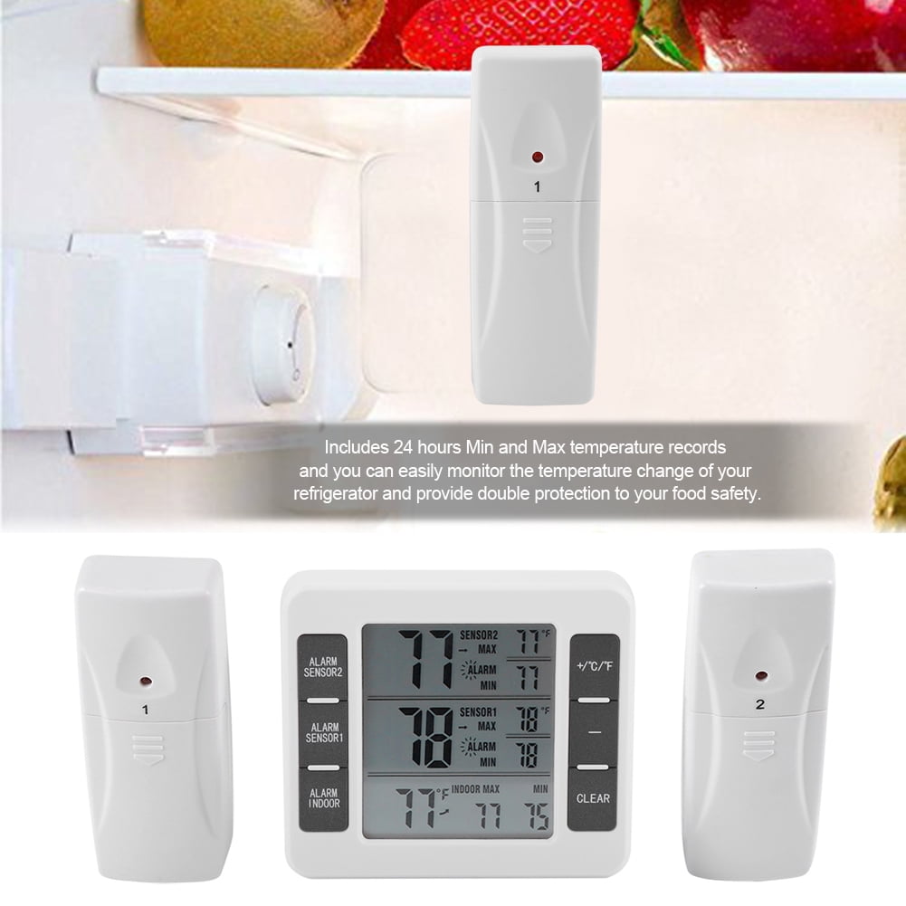 Wireless Digital Audible Alarm Refrigerator Thermometer with 2PCS Sensor Min/Max Display, Digital Refrigerater Therometer, Digital Alarm Thermometer