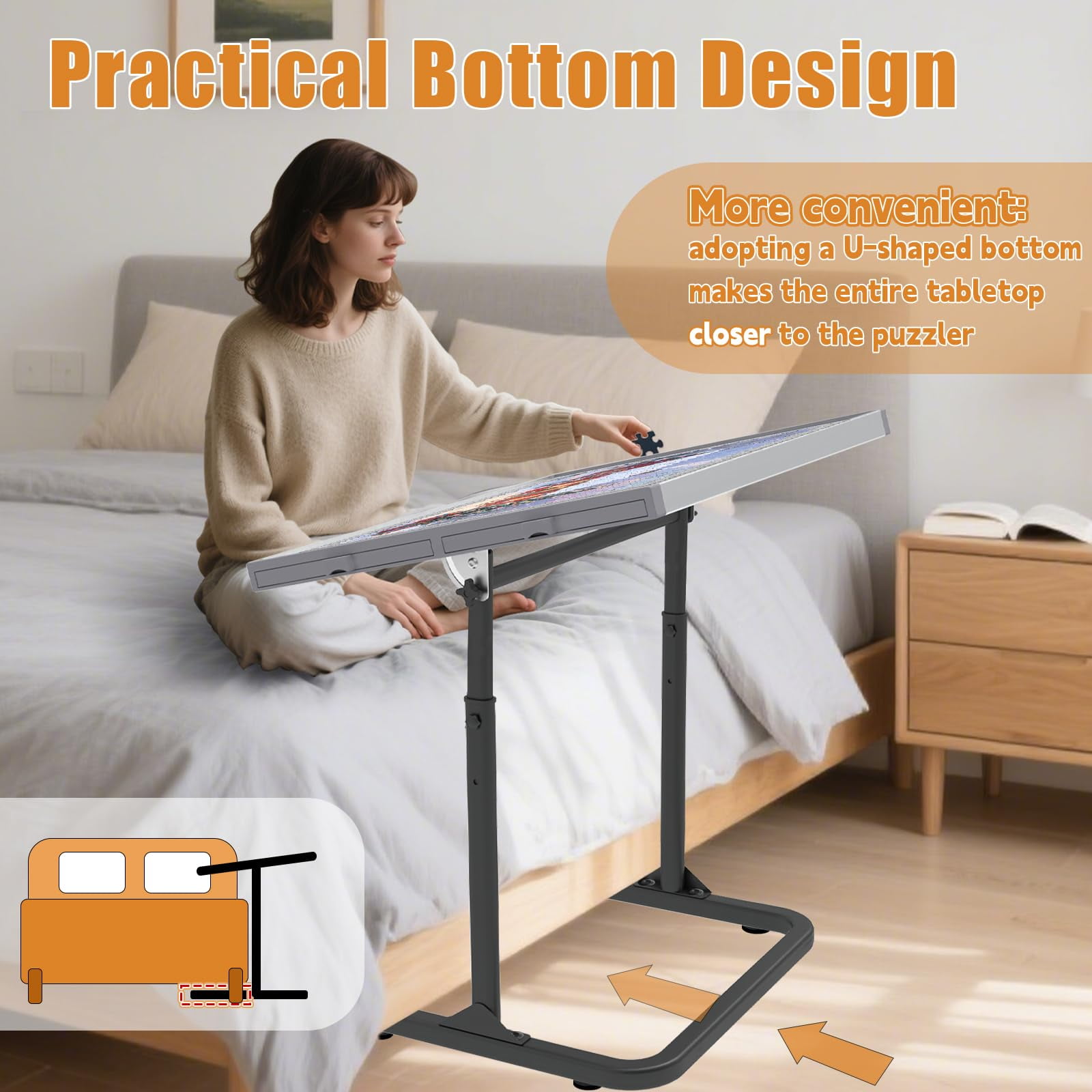 Jigsaw Puzzle Table with Drawers, Puzzle Board for Adults with Metal Legs, Adjustable Angle & Height, Gift for Birthday, 1500 Pieces