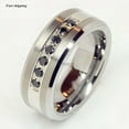 thumbnail image 4 of Tungsten Rings for Men Wedding Bands for Him Womens Wedding Bands for Her 8mm Black CZ Inlay Mens Band Brushed Size 6-15, 4 of 6
