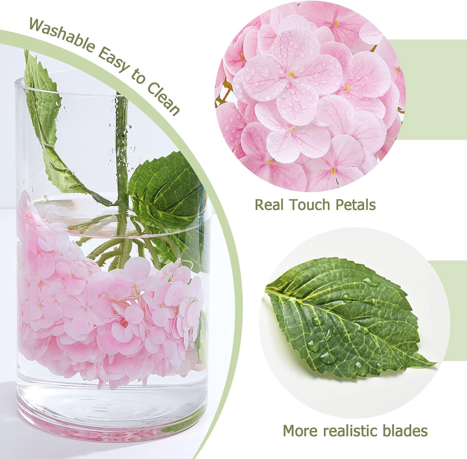Real Touch Hydrangea Artificial Flowers with Long Stem & Leaves, Full Latex Faux Hydrangea Flowers for Home Decor Party Floral Arrangements Wedding Bouquets Centerpieces(Pink, 3Pcs)