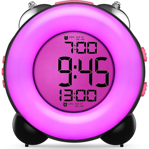 Loud Alarm Clock with Optional Alarm Dual Alarm Setting Snooze Function Night Light Bedside Battery Powered Clock (Black/Pink Light)